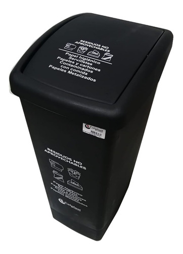 Black trash can 55 L plastic swing lid